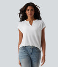 T-shirt décontracté semi-transparent col cranté manches courtes