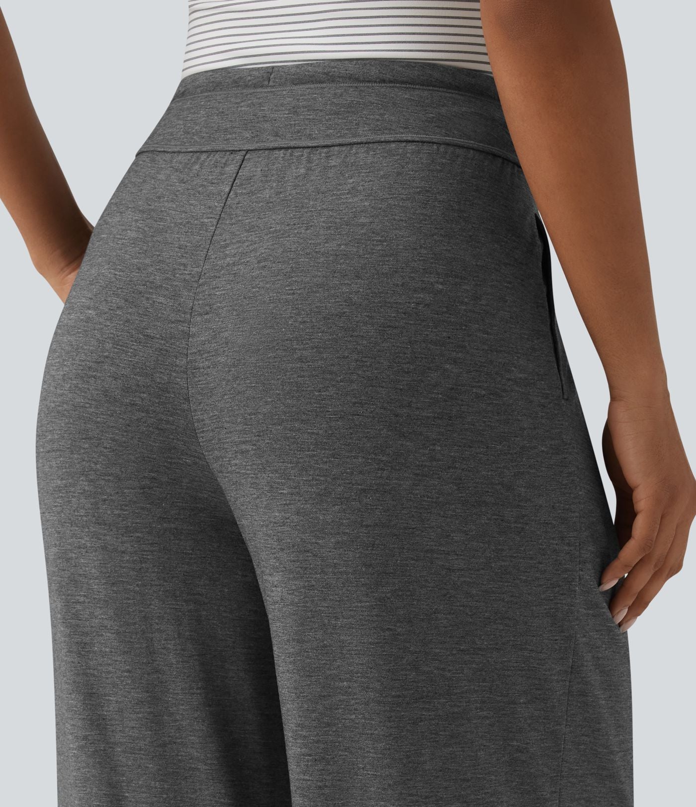 Pantalon casual ample chiné à plis taille haute avec cordon de serrage et poches