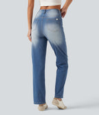 Jean droit Halara Flex™ taille haute gainant délavé avec poches