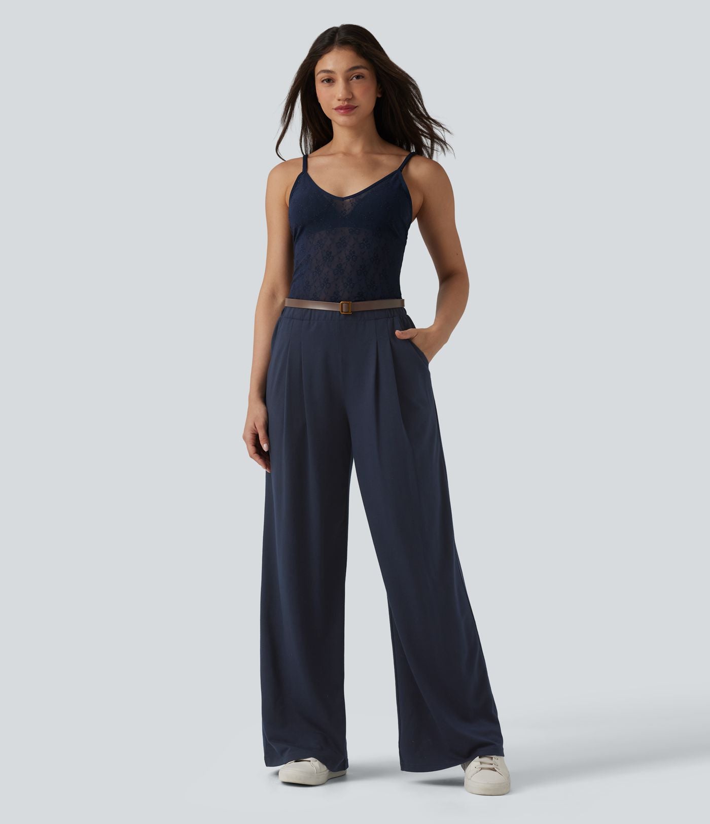 Jogging large décontracté taille mi-haute avec poches