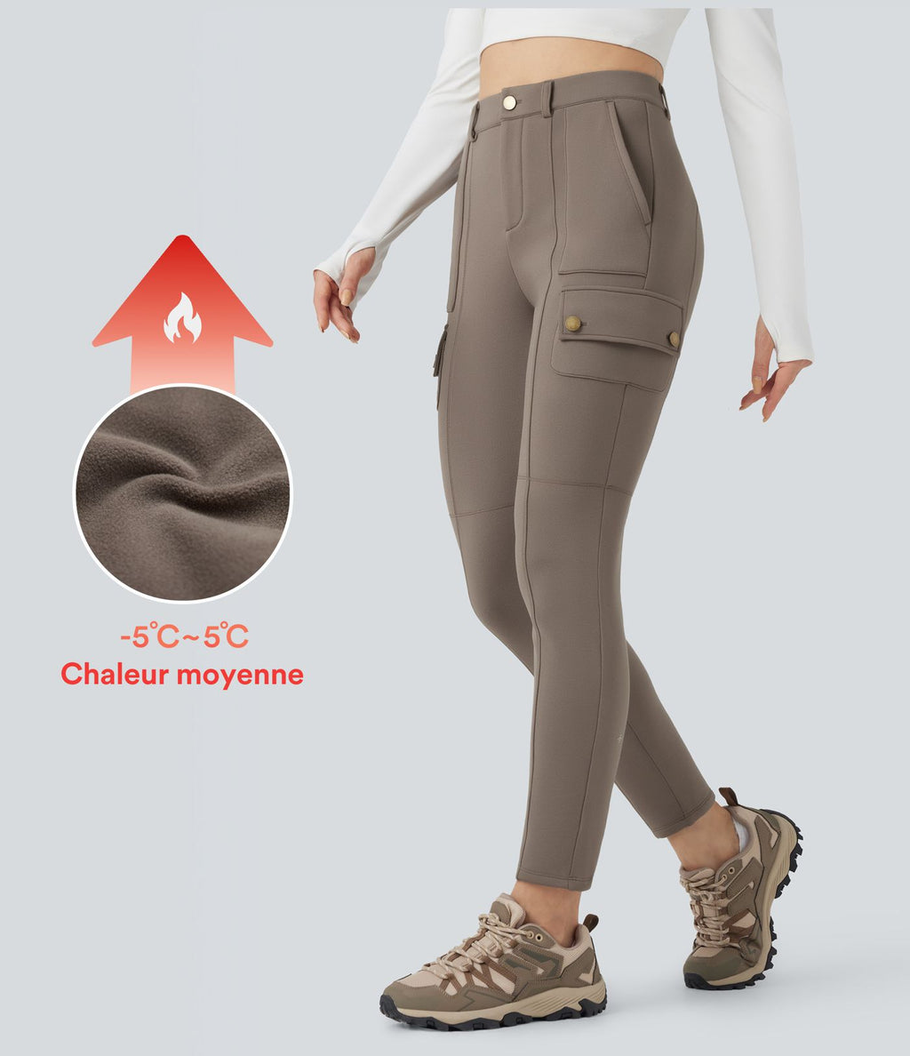 Pantalon cargo de randonnée ajusté polaire taille haute avec poches