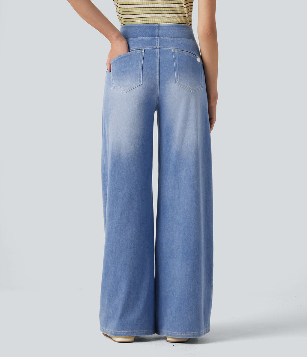 Jean décontracté Halara Flex™ large taille haute effet délavé avec poches