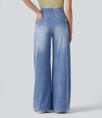 Jean décontracté Halara Flex™ large taille haute effet délavé avec poches