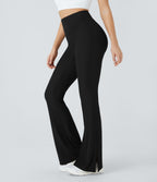 Pantalon Yoga Longs Taille Haute Évasés Fente en Tricot Côtelé