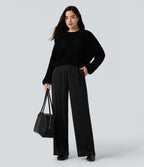 Pantalon taille haute large thermique confortable avec poches