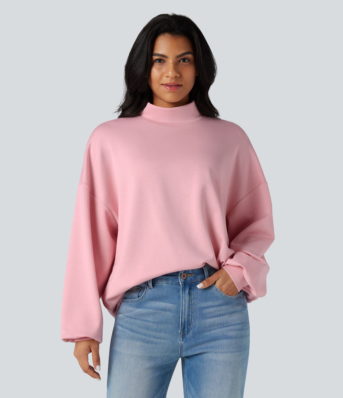 Sweatshirt casual col montant coupe décontractée avec poches