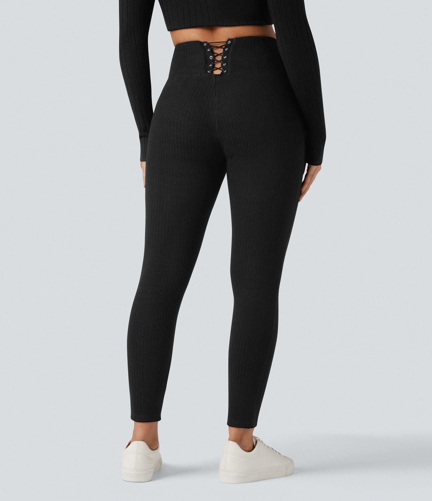 Legging côtelé croisé dans le dos taille haute avec poches