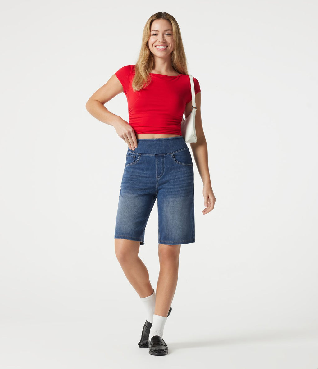 Halara Flex™ Bermuda casual en jean taille haute avec poches