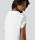 Top de sport yoga ample col rond sans manches avec fronces