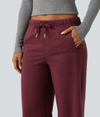Pantalon de sport coupe droite en polaire, taille basse, cordon de serrage, à poches
