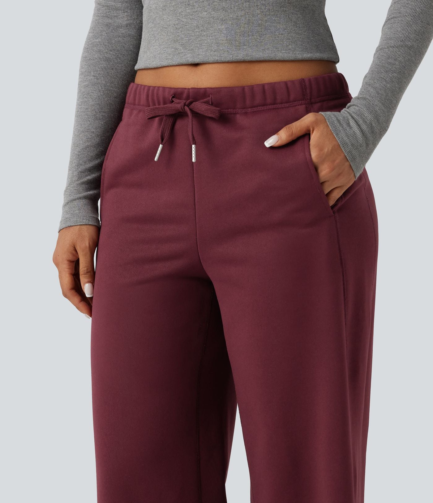 Pantalon de sport coupe droite en polaire, taille basse, cordon de serrage, à poches
