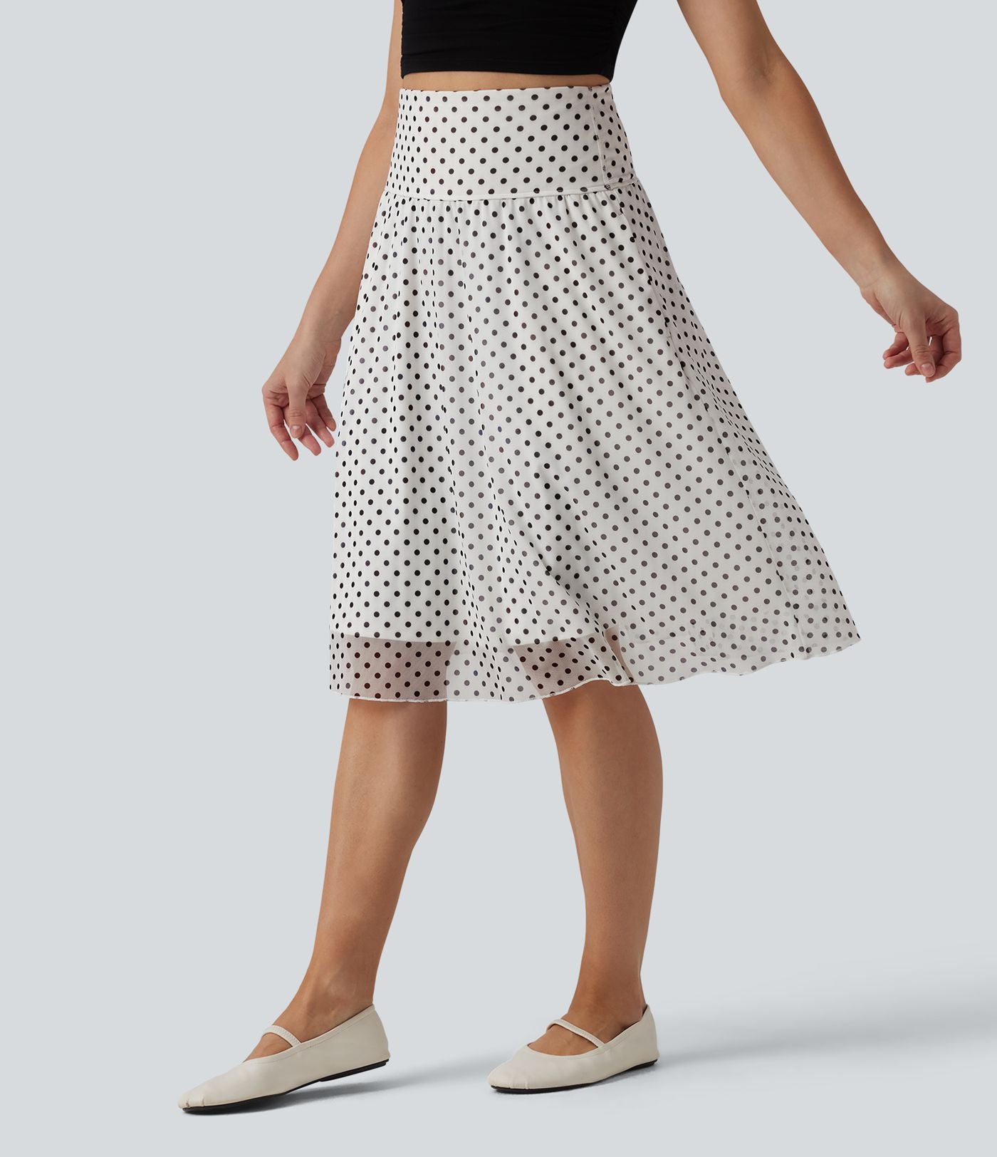 Jupe casual mi-longue gainante taille haute en mesh à pois avec poches