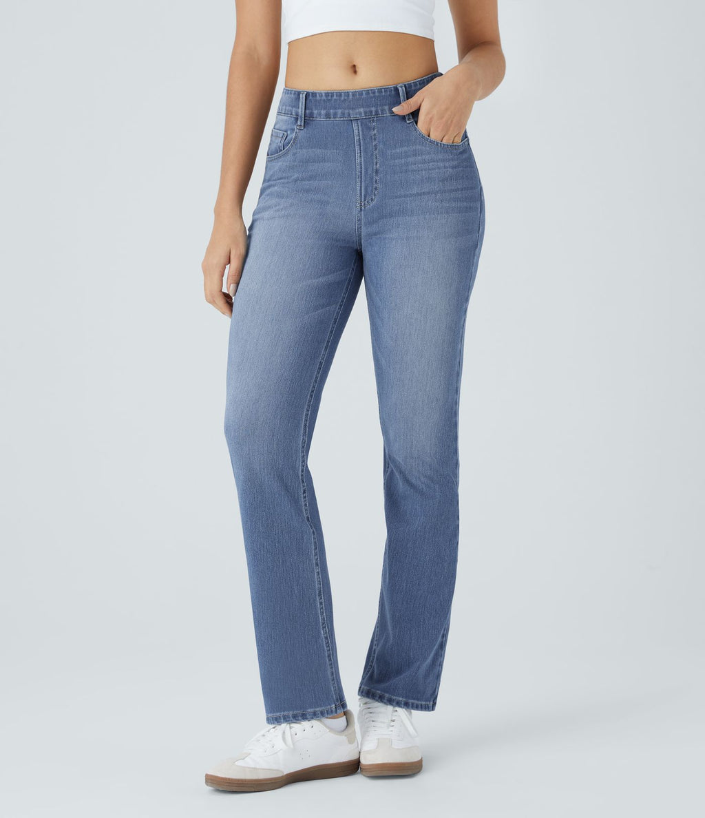 Halara Flex™ Jeans bootcut Casual Taille Haute Multiples Poches Lavés Élastiques et Tricotés Coupe