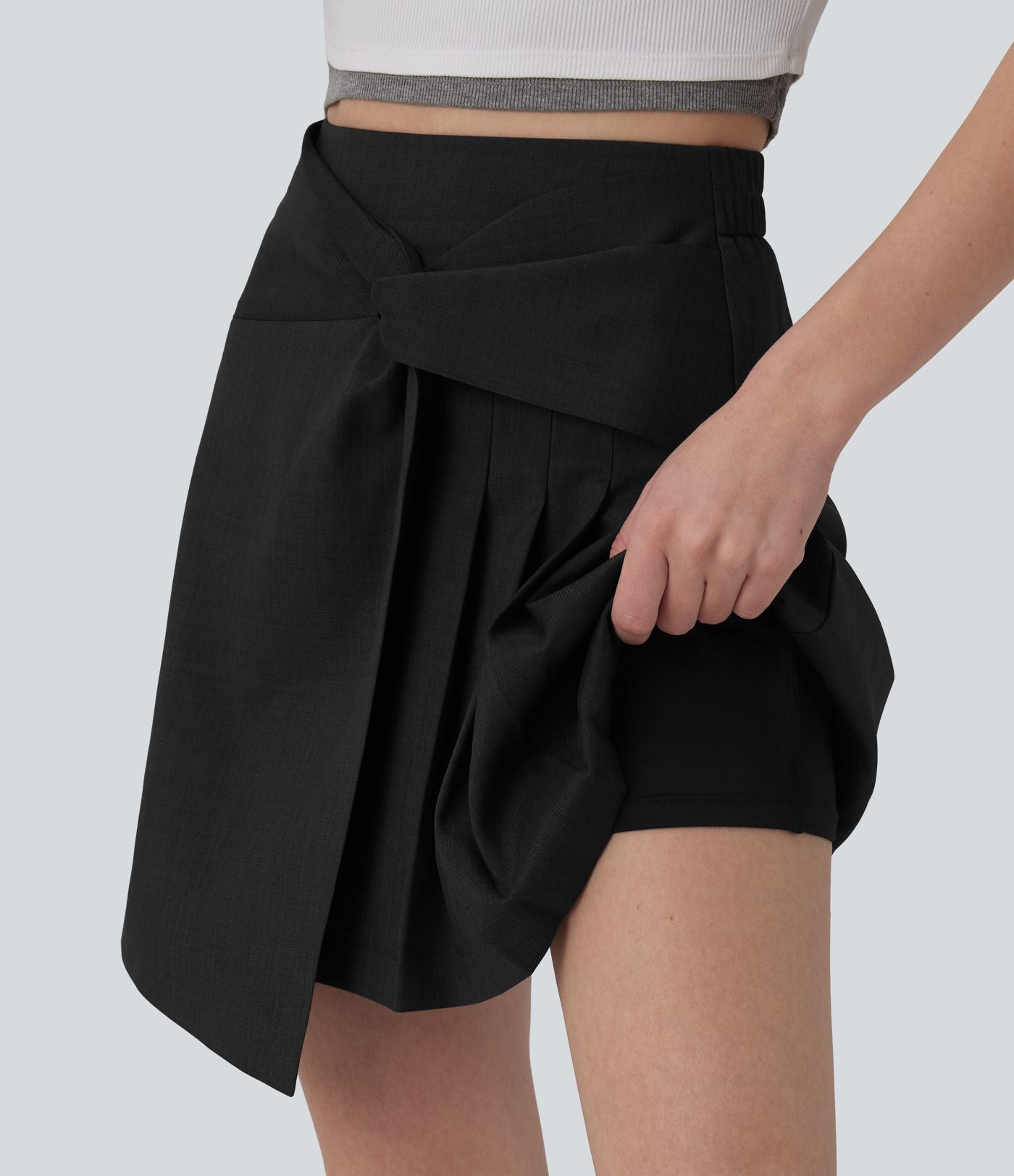 Jupe courte casual 2-en-1 à plis taille haute