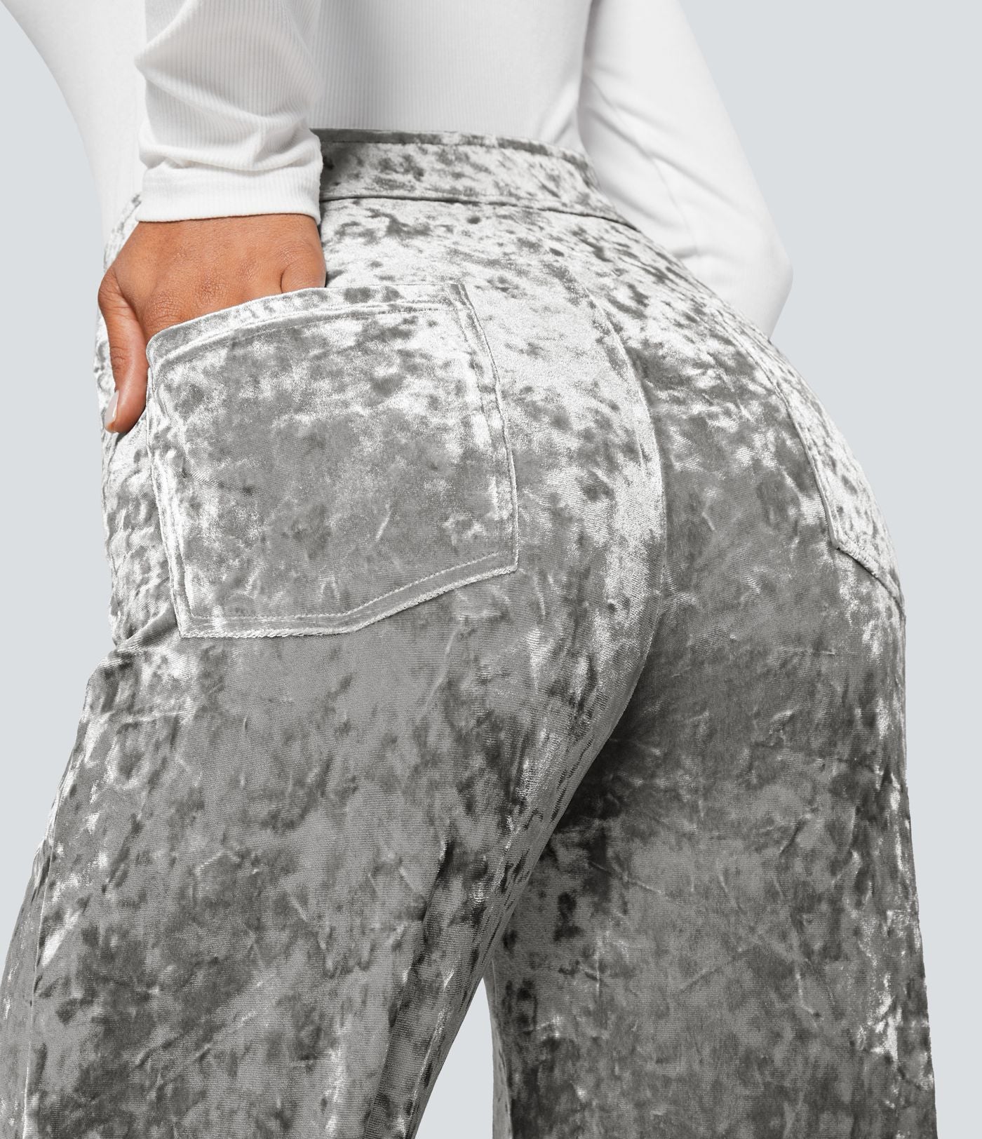 Pantalon Casual en Velours Taille Haute avec Bouton Multipoches Droites