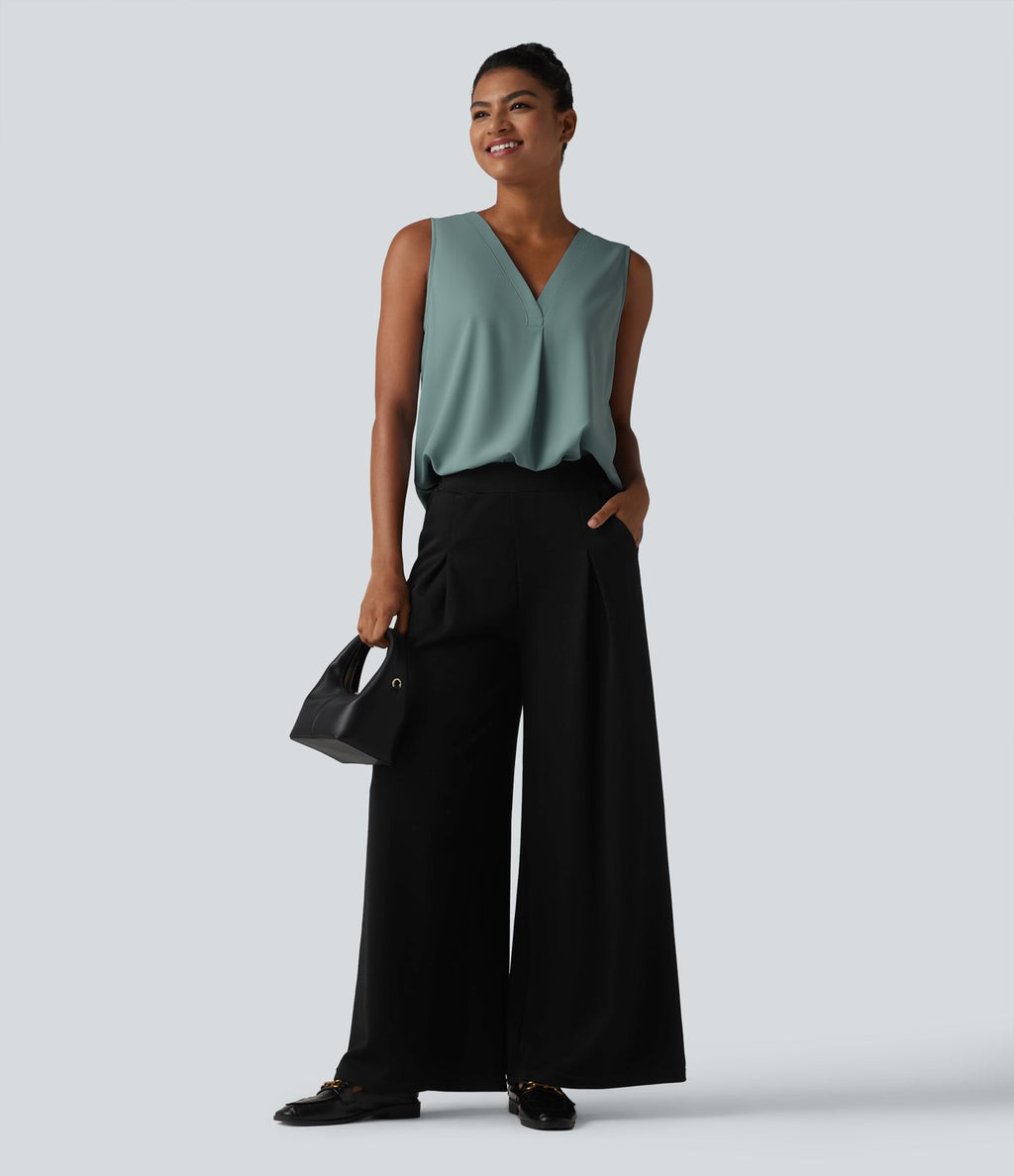 Blouse esprit bureau oversize défroissage facile, sans manches et col V