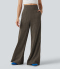 Pantalon flare taille haute effet lin avec poches