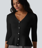 Gilet péplum à col en V et manches 3/4