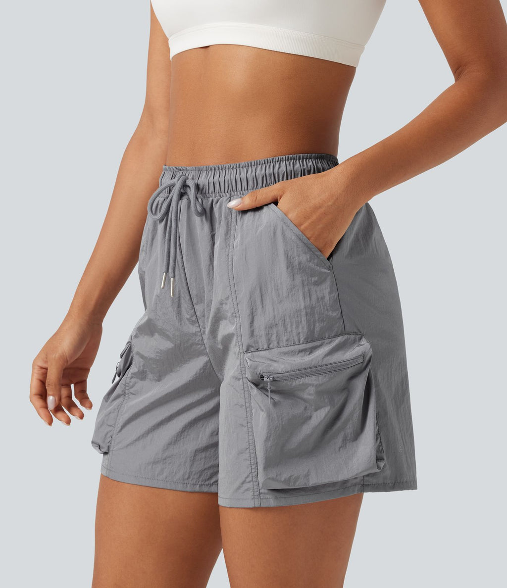 Short cargo de sport taille haute avec cordon de serrage et poches