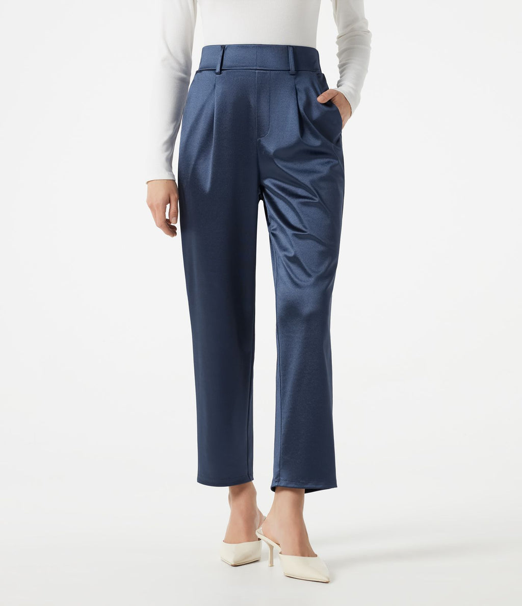 Pantalon habillé fuselé taille haute en satin avec poches