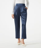 Pantalon habillé fuselé taille haute en satin avec poches
