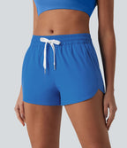 Breezeful™ Short de course taille mi-haute à séchage rapide, cordon de serrage, ourlet arrondi, sous-short intégré et poches