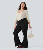 Pantalon décontracté grande taille croisé, évasé en maille gaufrée, taille haute, avec poches