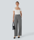 Pantalon de travail à taille haute avec boutons, fermeture éclair, poches latérales, fronces, jambe droite et effet frais InstantCool