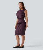 Robe midi tailleur col rond sans manches dos goutte d'eau