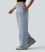 Jean droit Halara Flex™ casual taille mi-haute asymétrique avec poches