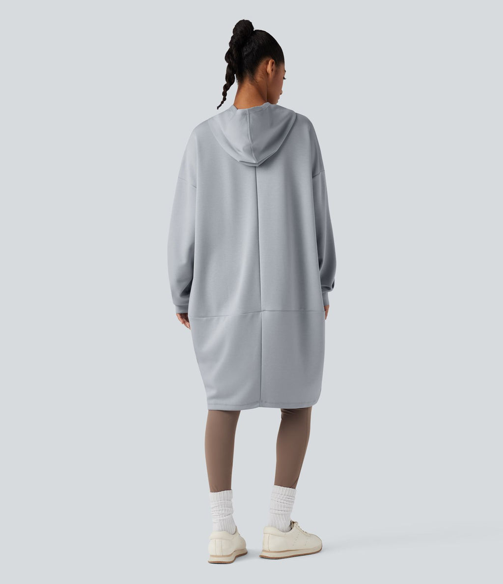 Sweat long à capuche manches longues avec poches