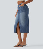 Jupe décontractée denim moulante Halara Flex™ asymétrique taille mi-haute avec fente et poches