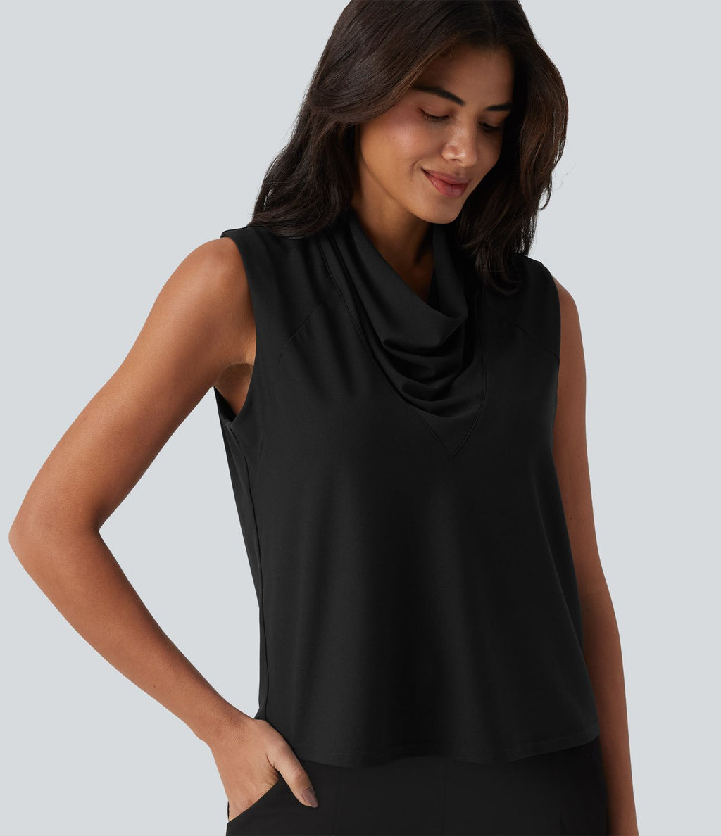 Blouse de travail sans manches à col drapé