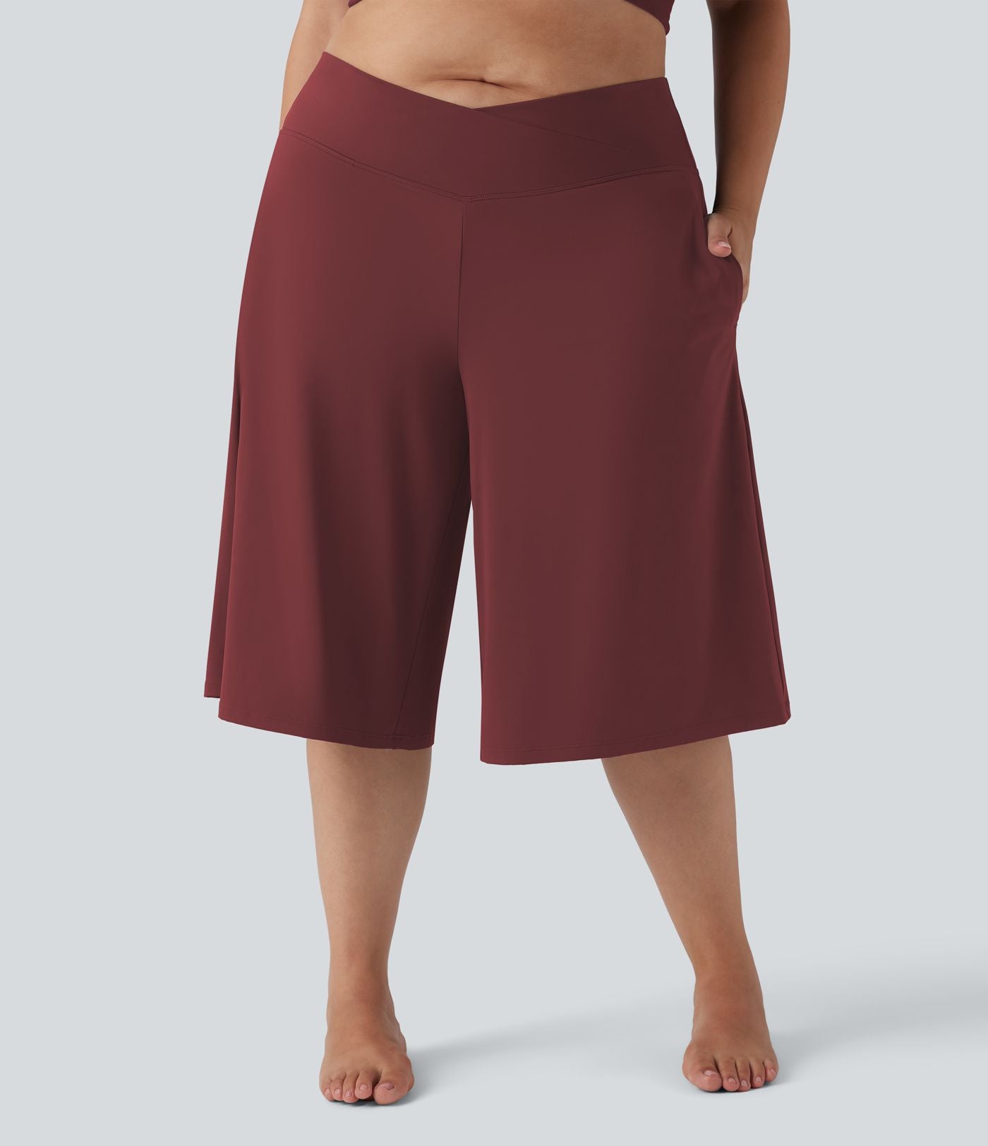 Pantalon corsaire grande taille large SoftlyZero™ Airy taille haute croisée effet frais InstantCool avec poches