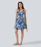 Robe mini sans manches à encolure cœur et laçage imprimé floral