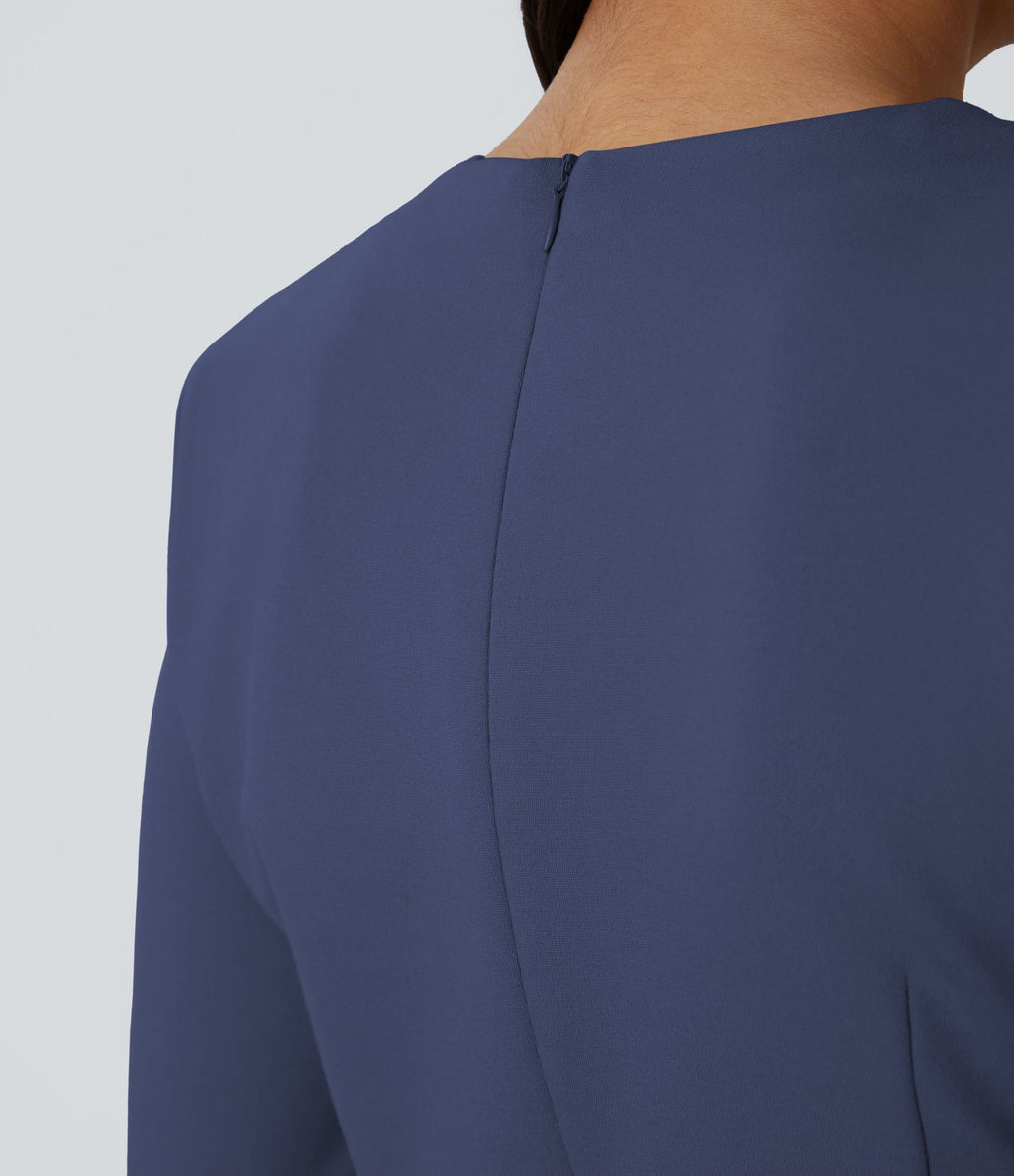 Robe de travail mini ajustée col rond à épaulettes à manches longues et ourlet