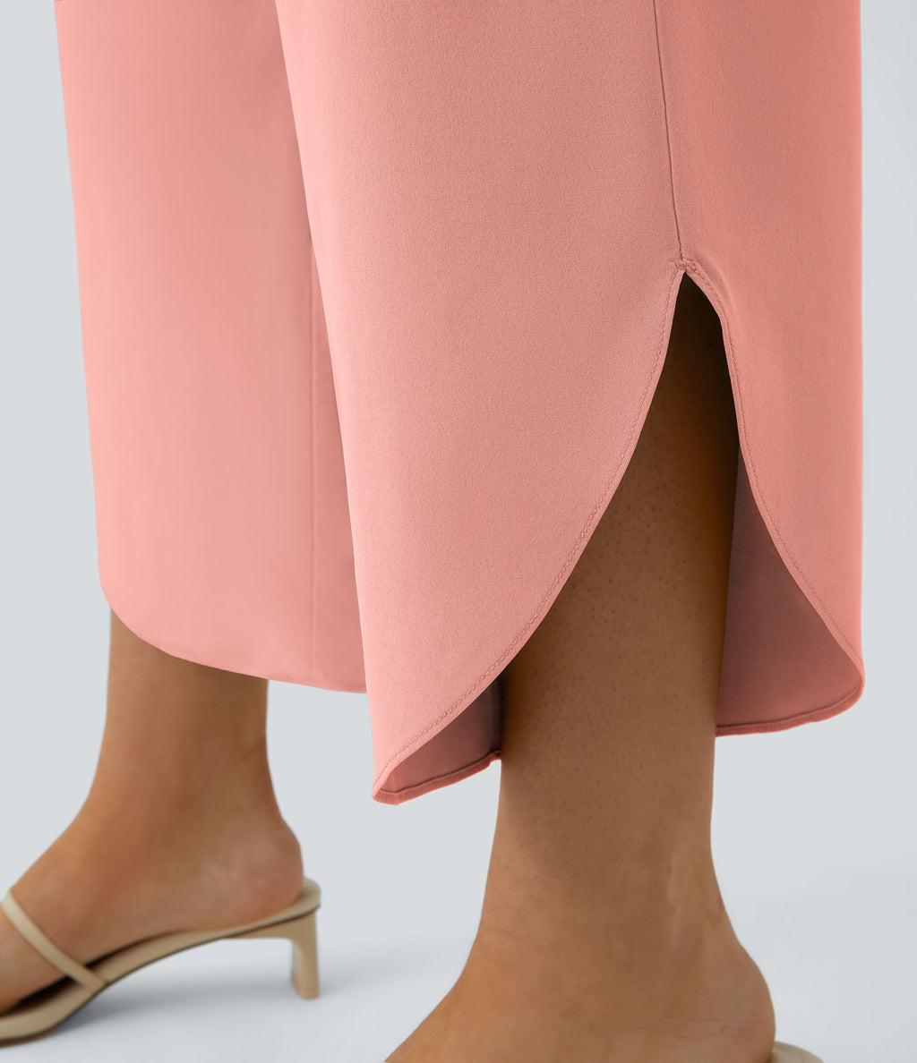 Breezeful™ Pantalon Fluide Vacances Séchage Rapide Taille Haute Croisée Poches Latérales Plissées Fente