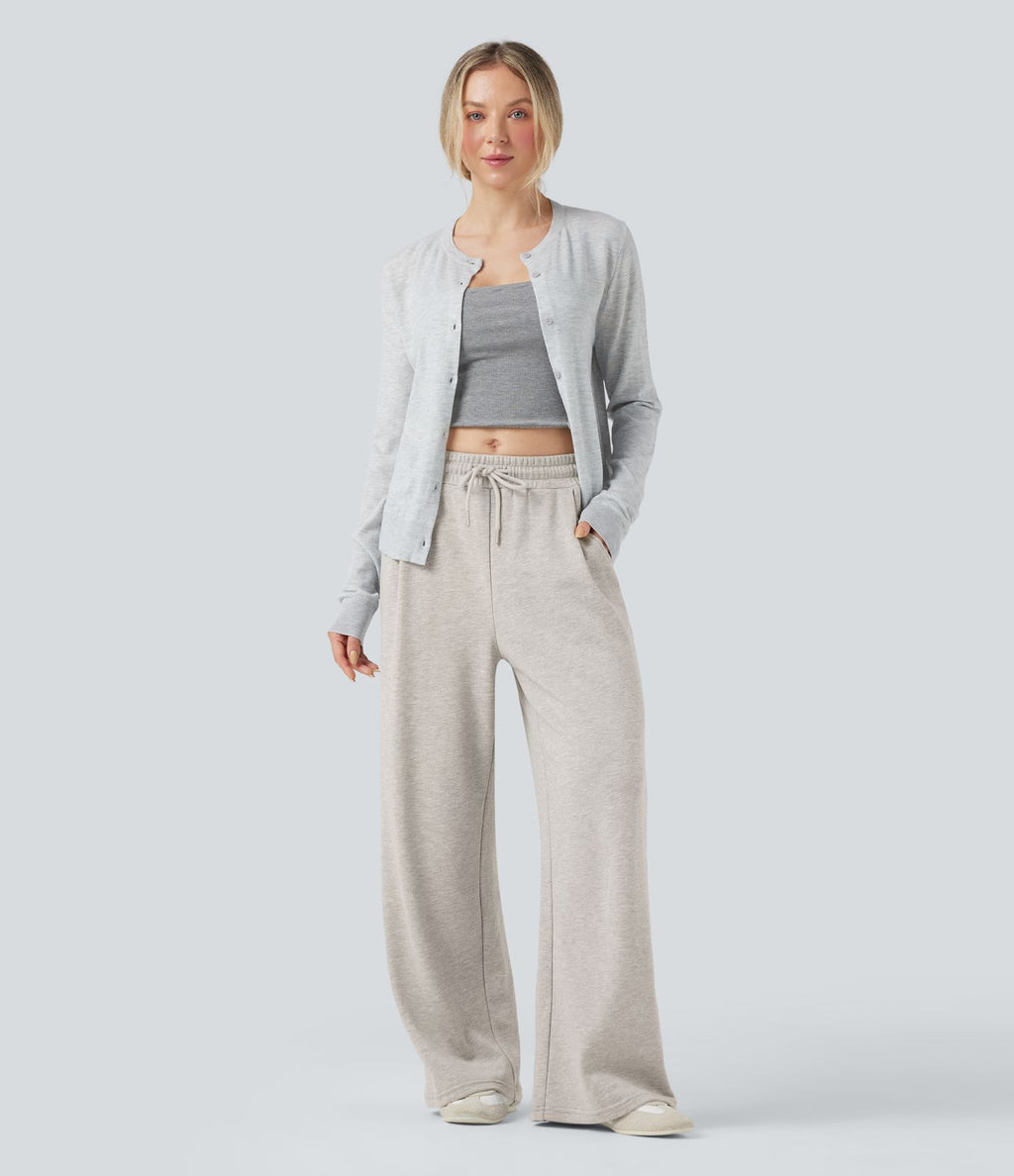 Pantalon jogging décontracté en coton taille mi-haute avec cordon et poches