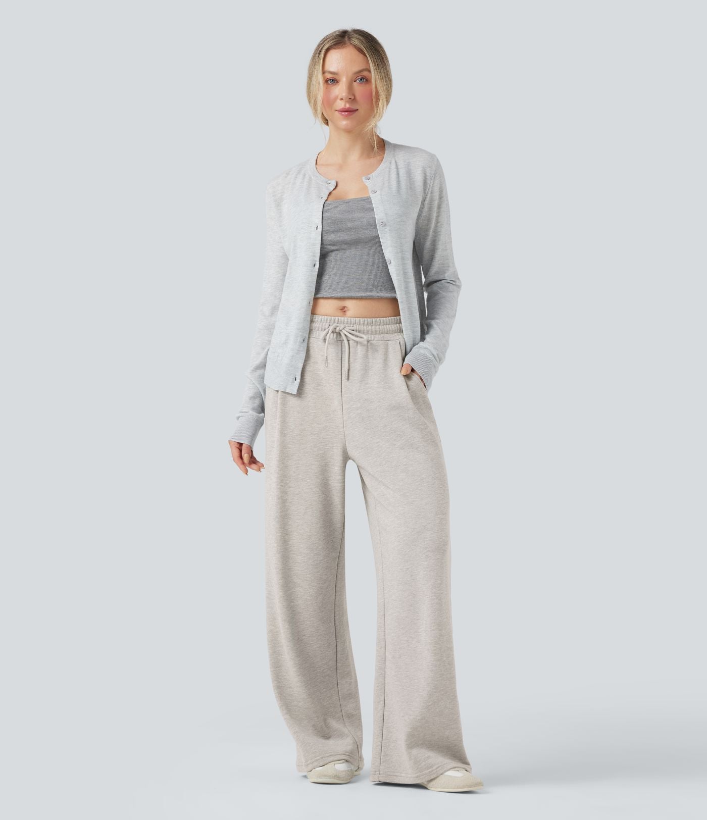 Pantalon jogging décontracté en coton taille mi-haute avec cordon et poches