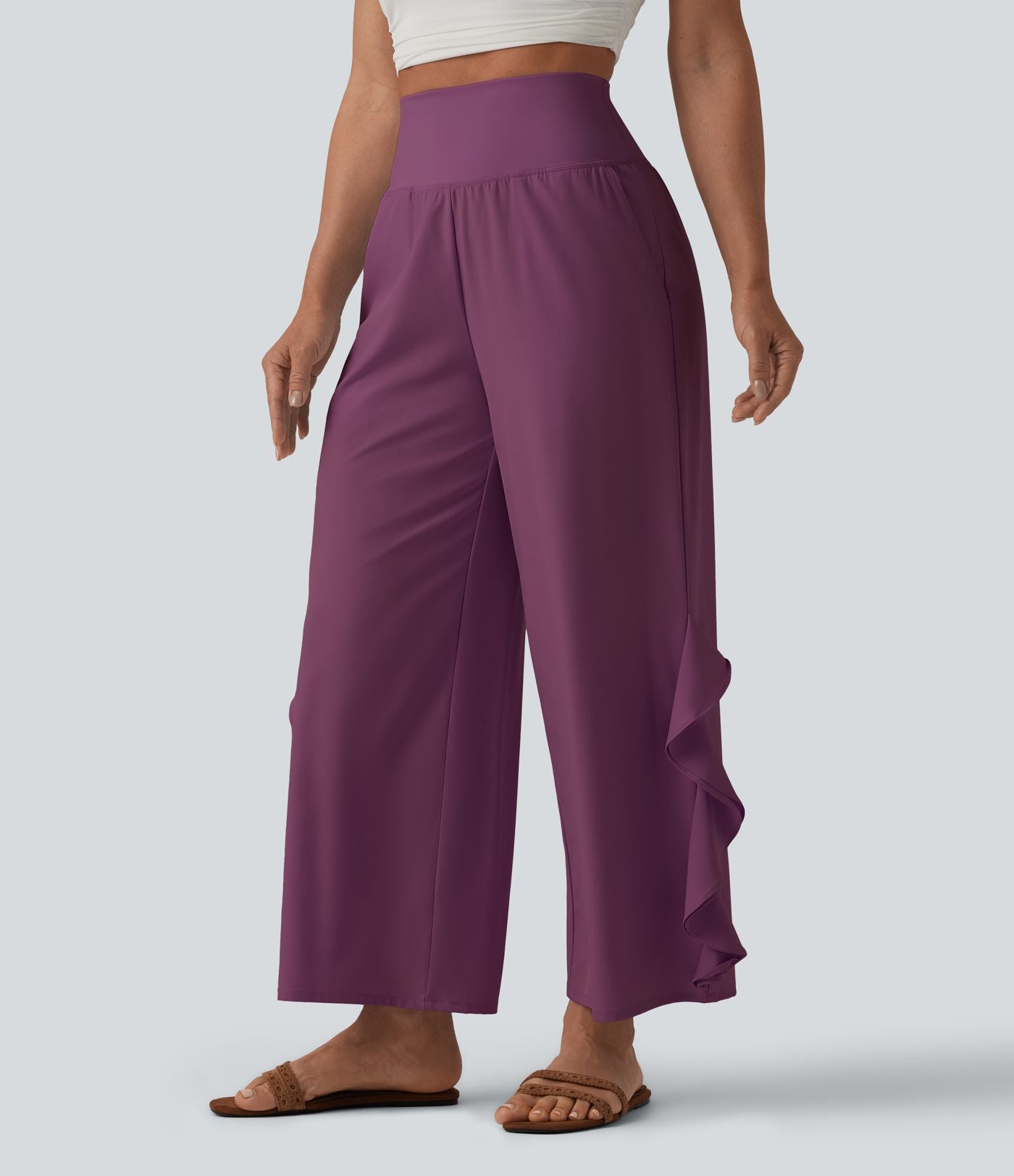 Pantalon large séchage rapide Breezeful™ taille haute à volants avec poches