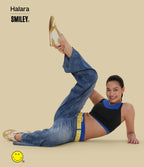 Halara X Smiley® Halara Flex™ Jean large décontracté asymétrique taille basse en lyocell délavé avec poches
