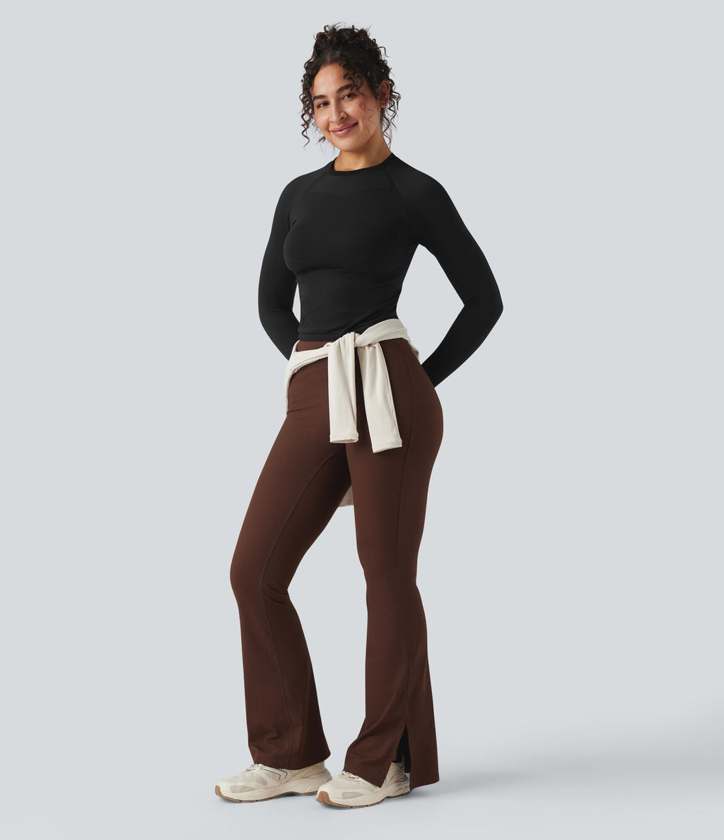 Haut de sport col rond à manches longues sans couture Seamless Flow