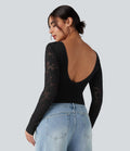 Haut de sport col U dos nu jacquard à manches longues sans couture OneForm Seamless Flow