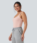Body moulant décontracté maille côtelée col carré sans manches
