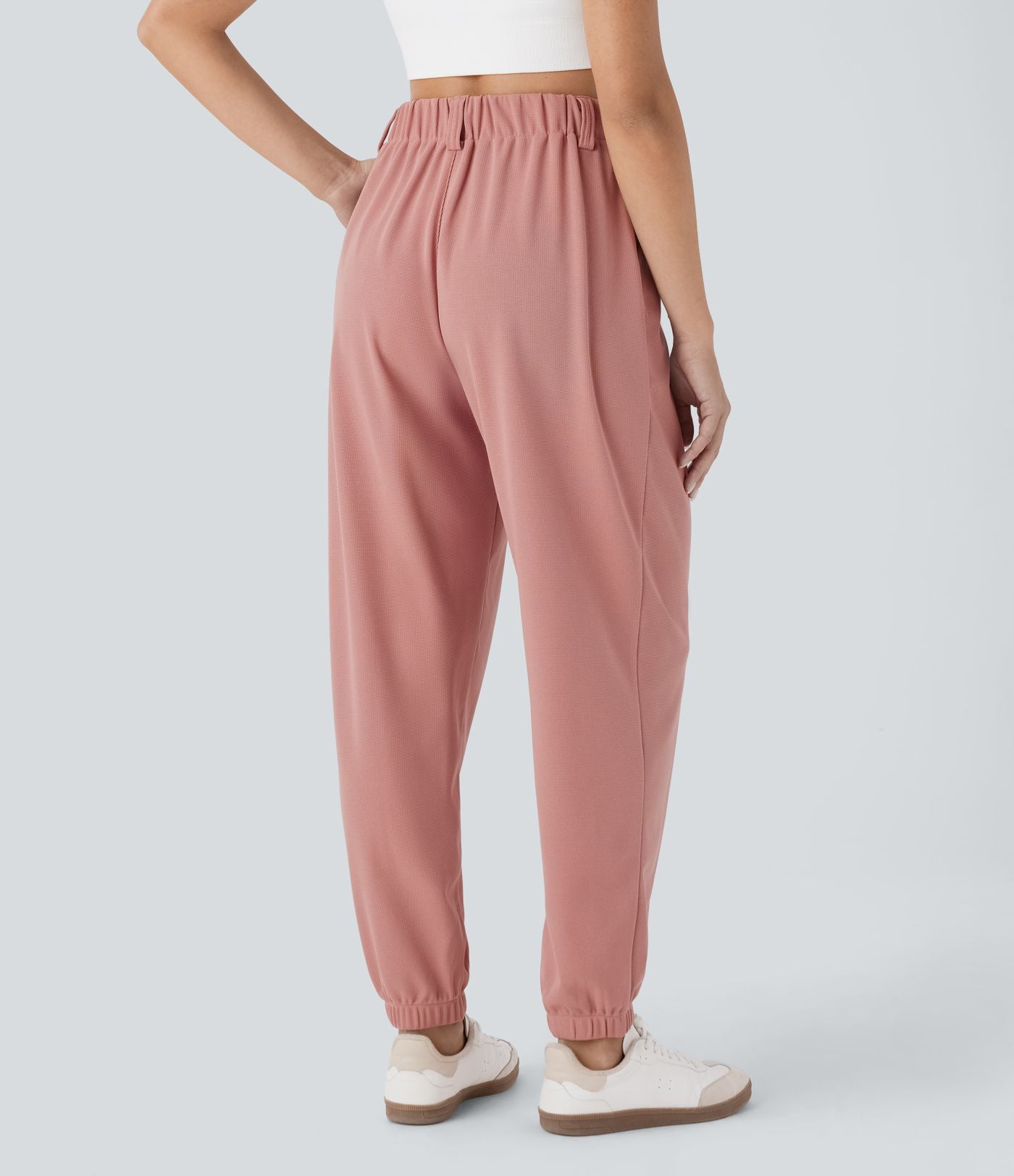 Pantalon de jogging décontracté taille haute fuselé en tissu gaufré avec poche latérale