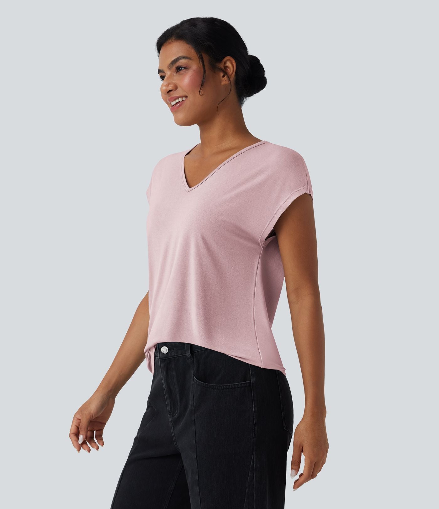 T-shirt casual col V manches courtes
