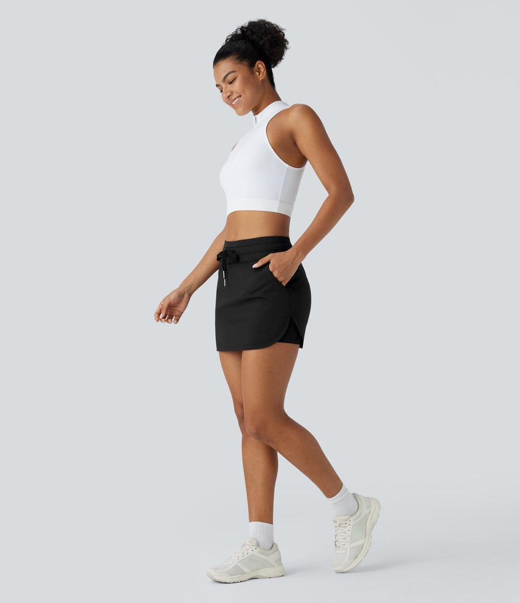 Softlyzero™ QuickDry Jupe de golf courte deux-en-un à taille haute avec poches latérales, ourlet arrondi, cordon de serrage - Poche pour tee de golf