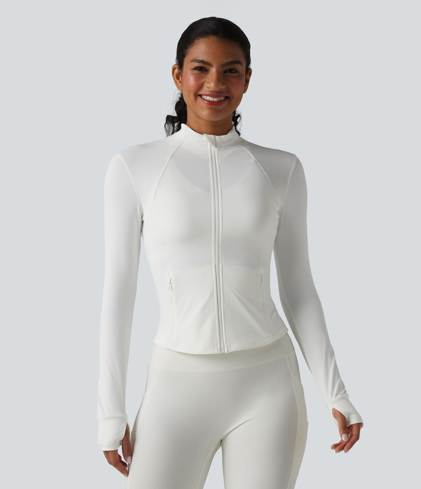 Veste de running 3-en-1 déperlante à capuche avec trous pour les pouces, ourlet arrondi et poches