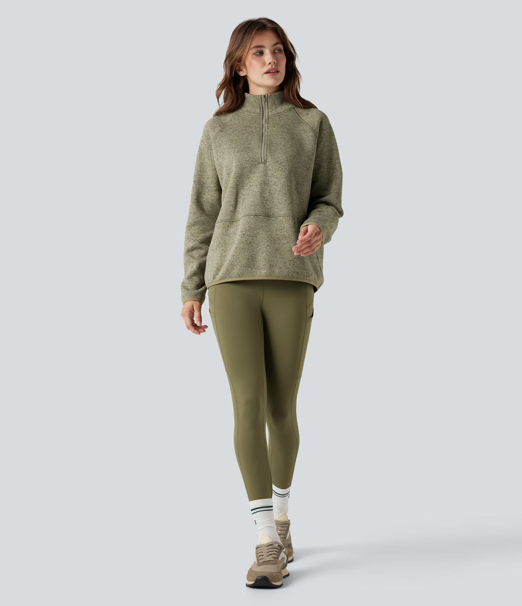 Sweat-shirt polaire de randonnée chiné col montant demi-zip