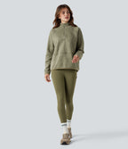 Sweat-shirt polaire de randonnée chiné col montant demi-zip